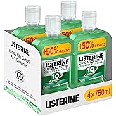 Listerine Protección Dientes y Encías, pack de 4 x 750 ml, enjuague bucal con flúor, colutorio bucal con 24 horas de protecci