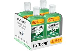 Listerine Protección Dientes y Encías, pack de 4 x 750 ml, enjuague bucal con flúor, colutorio bucal con 24 horas de protección, elixir bucal para un aliento fresco duradero