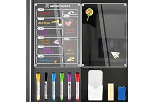 Collazoey Akrylowy kalendarz do lodówki, magnetyczny, zmywalny, 30 cm x 20 cm, 6 kolorowych markerów, 1 gumka do ścierania, 1 uchwyt na długopisy, planer gospodarstwa domowego, tablica memo