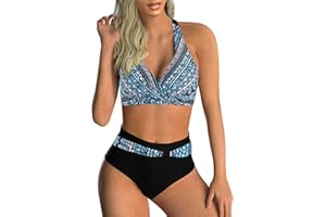 Adigaber Femme Maillots de Bain Deux Pièces Push-up Ensembles Deux pièces de Tie-Dye Chic Taille Haute Bikini Set Col V Élégant