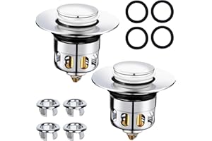 DOITSU Tappo Lavandino Bagno 2 Pezzi + Tappo Troppo Pieno 4 Pezzi Tappi Vasca da Bagno Universale Bidet Tappo Lavandino Bagno Click Clack per Lavabo Tappo Pop Up Piletta Cucina Scarico Filtro Anti Clogging