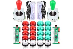 EG STARTS 2 Piezas de Arcade LED para Jugadores DIY Codificador USB 2X Elipse Óvalo Joystick de Estilo 20x Botones de Arcade LED para PC Sistema de Windows Raspberry Pi MAME (Rojo & Verde)