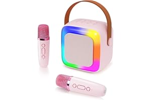 BIBIRE Kinder Karaoke-Mikrofon-Spielzeug, tragbare Karaoke-Maschine für Kinder & Erwachsene – mit stimmverändernden Effekten & LED-Lichtern, Jungen & Mädchen (pink)