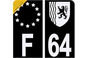 HADEXIA Autocollant Sticker Plaque d'immatriculation Moto Département 64 Pyrénées-Atlantiques Noir Plaque Plexiglas