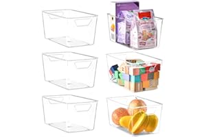 Stebopum 6Pack Plastic Storage Basket, Clear Storage Boxes With Handle, Suitable For Kitchen Cupboard Organiser, Bathroom, Pantry, Fridge Organisers