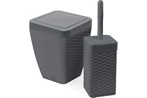 Addis Juego de baño Cuadrado de ratán sintético (Incluye Cubo de basurero y escobilla de Inodoro), Color, Piel plástico y Madera, Gris Oscuro, Bin & Toilet Set