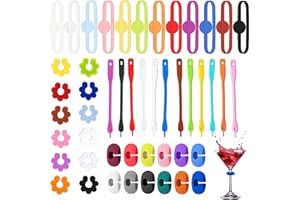 EUDUQ 48 Pezzi Segnabicchieri Silicone,Segna Bicchieri Calici Riutilizzabili,Colorati Identificatore Del Bicchiere di Vino，di Marcatori per Bevande，Adatto per Feste, Bar, Celebrazione delle vacanze