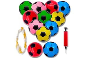 Assure Aura Kit 12 Balones Futbol plastico + 1 inflador con Aguja + 1 Red - Pelotas plastico niños - Balones Futbol para Niños.
