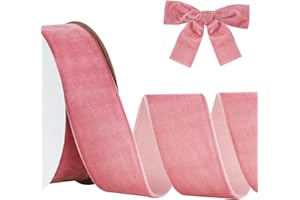 RIBBOOO Pink Velvet Ribbon 4CM x 9.14 Meters, Vintage Velvet Ribbons for Christmas Wreath Bow Decoration Craft Gift Wrapping, Valentine's Day Bouquet Packaging