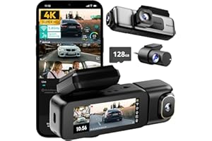 BOTSLAB 4K 3-Kanal Dashcam Auto Vorne Hinten, 3 Channel 4K+1080P+1080P, GPS 5.8GHz WiFi Dash Cam mit 128GB SD Karte, 3.18",Super Nachtsicht,WDR, Sprachbefehl,G-Sensor,Loop-Aufnahme,Parküberwachung