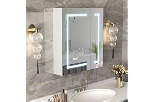 Mepplzian Led Bathroom Mirror Cabinet,Bathroom Cabinets with Mirror,Bathroom Mirror Cabinets with Lights,Mirrored Bathroom Cabinets Wall Mounted with Defogger,Bathroom Mirror with Storage,600 * 650mm