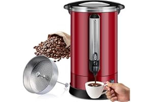 Homtone percolateur à café 120 tasses/18L à double paroi, percolateur industriel avec filtre rond et robinet, distributeur d'Eau Chaude pour Café, Thé, 1500W (Rouge)
