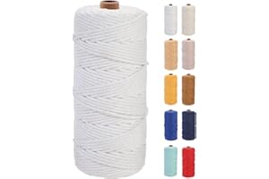 GOHOF Macrame Cord 3mm x 100m Premium Cotton Macrame Rope, 4 Strand Twisted Soft Cotton Cord, One of The Most Perfect Materials for Macrame Art, Cotton String Without Chemicals (White)