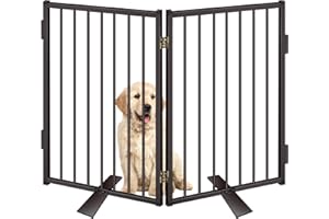 PAULMELE Metal Freestanding Dog Gates with Door for Outdoor Indoor,40'' Extra Wide 32'' Tall Free Standing Dog Gate for Doorways,Large Openings,Deck,Yard,Porch,Foldable Safety Pet Fence(Black,2 Panels)
