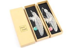 DERAYEE 2pcs Marque Page Original,Marque-page Plume en Métal Papillon et Fleur Sèche Éternelle Perles de Verre Pendentif Cadeau pour Étudiant Lecteur Enfant et adult