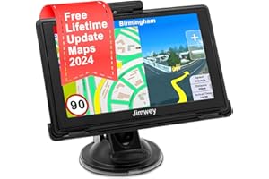 Jimwey 2024 UK Sat Nav for Car, Truck, Jimwey GPS Navigation with Europe Maps, Lifetime Free Updates, 5 inch Navigator for Lorry, HGV, Postcode, Speed Camera Alert, Lane Guidance Assist (J5)