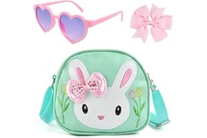 QIZHIQIAMY Sac a Main Fille, Sac à Main Fille Lapin, Sac à Dos de Pâques, Sac a Main Enfant, Sac Petite Fille, Cadeau Pâques Enfant avec Lunettes Roses et Nœud pour Cheveux, Bretelles Réglables