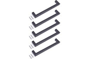 BSM Marketing 5 Pack Kitchen Door Handles 96mm Hole Centre Flat Black Cabinet Handles Stainless Steel Square Cupboard T Bar Handle (Screws Included)