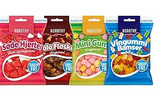 ‎NASCHWERK Nordthy Zuckerfreier Süßigkeiten-Mix 290g – Original dänisches Fruchtgummi ohne Zucker – Kalorienarme Gummibärchen, Colaflaschen, Herzen & Mini-Gums