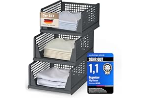 Ally Maison® Schrank Organizer 3er Set (Faltbar & Stapelbar) – Kleiderschrank Organizer Boxen, platzsparende Aufbewahrungsbox aus Kunststoff – für Schrank, Bad, Küche & Büro geeignet – Anthrazit