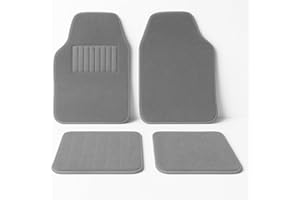 AUTOZOCO Alfombrillas de Moqueta Universales para Coche, Diseño con talonera de Goma, Alfombrilla Lavables, Alfombrillas automóvil moqueta, Delanteras 65x42 cm, traseras 29x42 cm, Gris