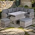 Club Rattan Harmony Right Hand Corner Sofa Set with Rising Table in Grey Rattan,9 seat rattan garden furniture