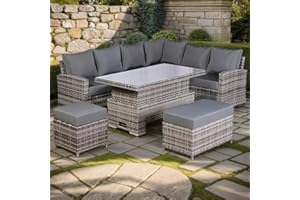 Club Rattan Harmony Right Hand Corner Sofa Set with Rising Table in Grey Rattan,9 seat rattan garden furniture