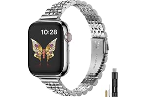 Fullmosa Armband kompatibelt med Apple Watch 41/40/38 mm, iWatch Series 9, 8, 7, 6, SE, 5, 4, 3, 2 och 1, metallband av rostfritt stål, för damer, silverfärgat