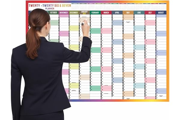 Grand planificateur mural 2025-2026, Format A1, Calendrier scolaire annuel, Grand planificateur d'août à août, Année académique complète, 59,4 x 84,1 cm (plié), 1 pièce