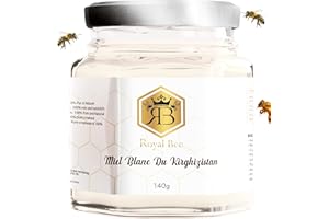 ROYAL BEE Miel blanc du Kirghizistan 140 g + 1 Cuillère en bois | Miel brut non filtré - Qualité Premium - Sans Conservateur