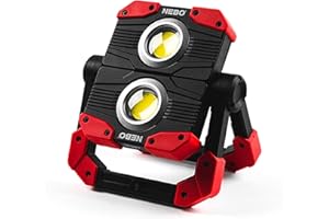 NEBO Omni 2K - Lampe de travail pour les professionnels - Résistante aux chocs et à l'eau - Avec double sortie COB - Torche portable rechargeable USB-C avec poignée magnétique rotative