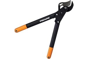 Fiskars Coupe-branches PowerStep à enclume pour bois sec et dur, Revêtement antiadhésif, Acier trempé, Longueur: 57 cm, Noir/Orange, L85, 1000585