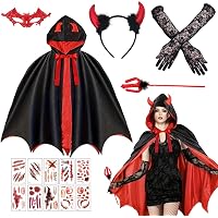 Déguisement Halloween Femme, Cape Noire avec Corne Diable, Cape Vampire