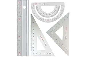 Ensemble de règle d'échelle d'architectes en métal - Ensembles de géométrie de dessin technique Rodmaie 4 PCS, outil de géométrie mathématique, rapporteur, triangulaire
