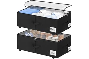 ikan Förvaringslådor för under sängen, 2-pack, 20 cm hög, 50 l, snabbmonterbar, med transparent lock och märkningsfält, perfe