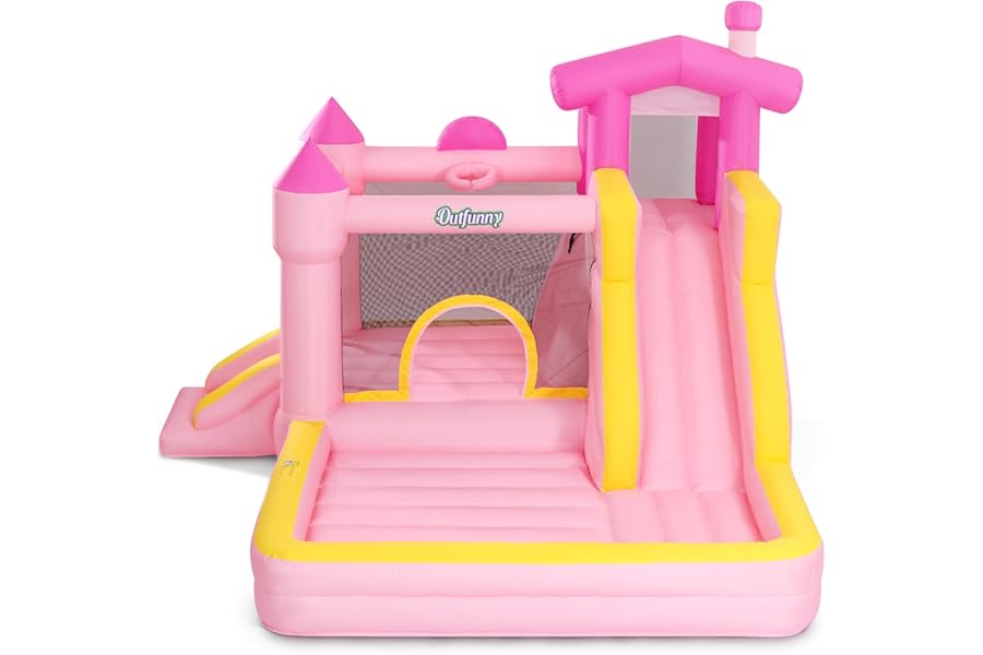 Outfunny Inflatable Bouncy Castle, Bounce House for Children 3-12 with Slide, Outdoor & Indoor, 450W Blower - Pink