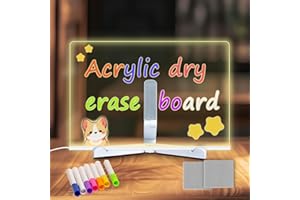 MOLHEM Acrylic LED Message Board with 7 Colors Pen/Stand,LED Writing Message Board Acrylic Dry Erase 30x20CM,Memo Tablet Letter Note Arts Doodle Whiteboard,Gifts for Child Home Office Cafe School