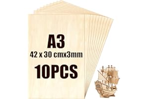 MOPUBZO 10 Piezas A3 Madera Contrachapada, 420x300x3mm Tablero Contrachapado de Tilo, Tablero Madera para Bricolaje, Pirograbado, Corte por Laser, CNC Router, Modelado