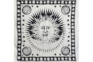 SEAMAR Copri Divano,Copritutto Grande Sole Luna Bianco, Copriletto Etnico 210x240cm 100% Cotone Stampato Telo Mare Maxi