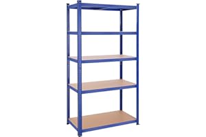 ‎SONGMICS SONGMICS Regał magazynowy, regał do dużych obciążeń, regał piwniczny, 200 x 100 x 50 cm, nośność do 600 kg, 5 regulowanych półek, regał metalowy, regał wtykowy, regał warsztatowy, niebieski GLR050Q01