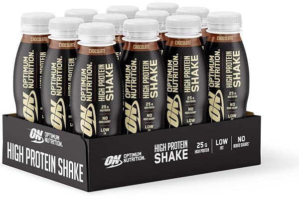 Optimum Nutrition Cocktails riches en protéines – Boisson prête à boire sans sucre ajoutée, faible en gras, pour hommes et femmes, pour la consommation après l'entraînement, chocolat, 12 x 330 ml