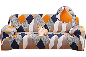Jaotto Housse de Canapé Extensible 3 Place Couverture Canapé avec Accoudoirs Moderne Couvre Canapé Elastique Universelle Revêtement de Canapé Housse de Protection,Géométrie Orange