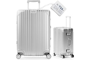 LETTOO Hartschalenkoffer groß | Reisekoffer mit Rollen - Extrem Stabiler Trolley Koffer mit Laptoptaschen-Befestigung [WASSERGESCHÜTZT] Eckenschutz (Silber, Trolley Koffer 24 Zoll)
