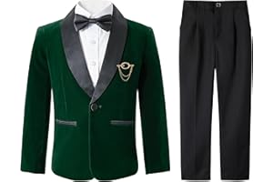 LOLANTA Traje de Esmoquin de Terciopelo para Niños, Traje Formal de Boda, Invierno, Juego Completo de 4 Piezas, Trajes de Prom con Blazer, Pantalones, Camisa, Pajarita, Trajes de Esmoquin