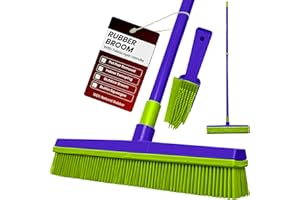 MEOWN Rubber Broom with Telescopic Handle, Pet Hair Remover Broom for Carpets, Rugs & Hard Floors, Rubber Bristle Sweeping Brush for Laminate, Tile & Patio, Wet & Dry Indoor Outdoor Floor Cleaning Tool
