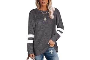 Famulily Women Comfy Striped Colour Block Soft Long Sleeve Tunics Tops Casual Sweatshirts S-XXL