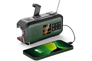 LIBOVGOGO Petite Radio d'urgence à manivelle, Haut-Parleur Bluetooth étanche, Radio AM-FM numérique Portable avec Lampe de Poche, Lampe Flash, powerbank 2000mAh, Radio à manivelle Solaire et Rechargeable
