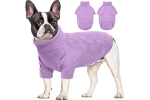Kuoser Hundepullover, Winter Hundepullover Kleine Hunde,Warm Hundepullover Fleece, Weich Hundepullover Mittelgroßee Hunde,Classic Rollkragen Strickpullover Lila XL