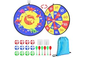 YoniYa Jeu de Fléchettes pour Enfants Pliable 66cm, Jeu de Fléchettes Double Face avec Balles 12 Collantes 6 Fléchettes 2 Crochets Sac de Rangement Jeux de Fête Intérieurs et Extérieurs