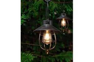 YAKii 2 Pack Solar Lantern Hanging Outdoor Metal Solar Lamp Waterproof with Warm White Light Decorate for Yard Garden Pathway Patio Porch Decor (Black)